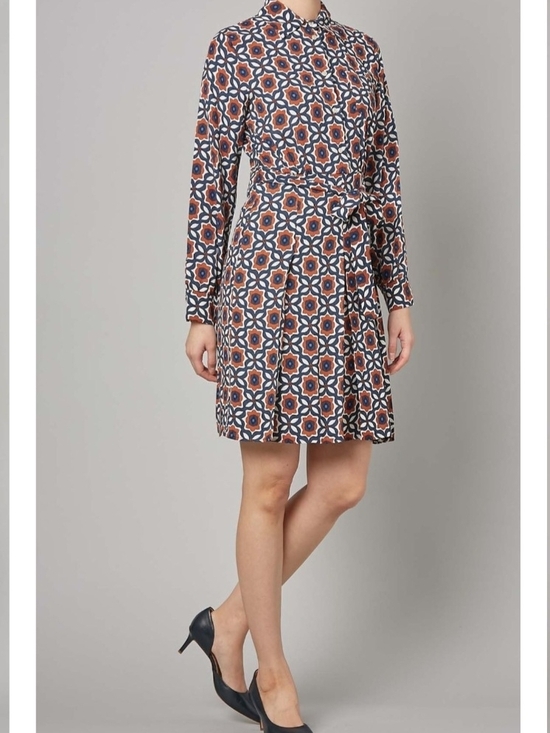 MaxMara Dresses & Skirts - MaxMara Navy and Rust Geometric Long-Sleeve Shirt Dress